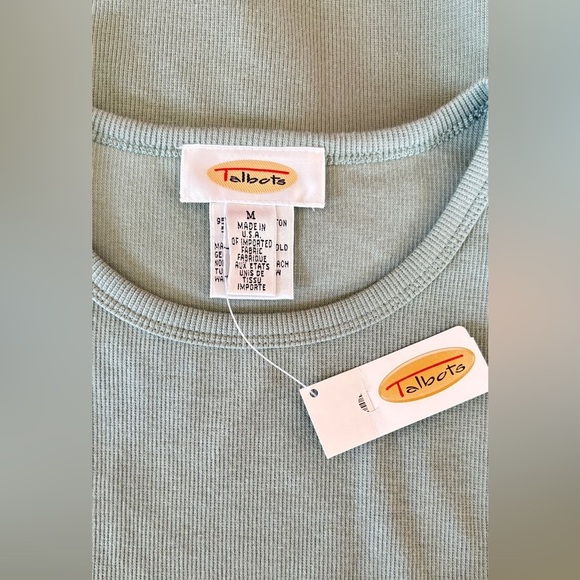 Vintage Talbots Size Medium Ribbed Tee Long Sleeve Sage Green Layering Everyday - Picture 3 of 9